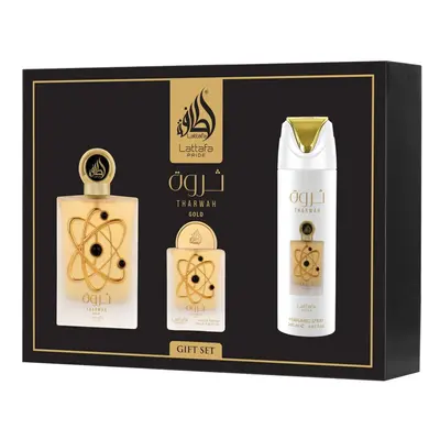 Lattafa Pride Tharwah Gold Unisex Gift Set – 3 Pcs