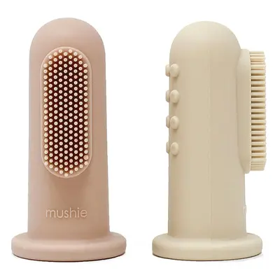 Mushie Finger Toothbrush brosse à dents de doigt pour bébé Shifting Sand/Blush 2 pcs