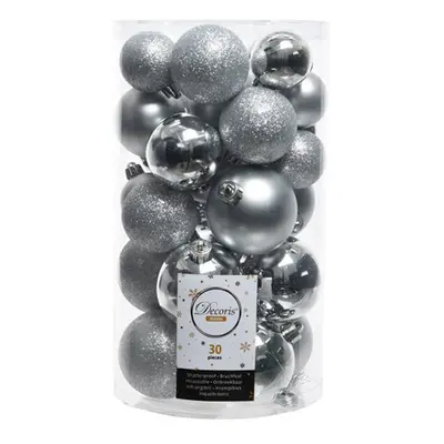 Decoris Seizoen Zilveren Kerstbal set - 30 stuks