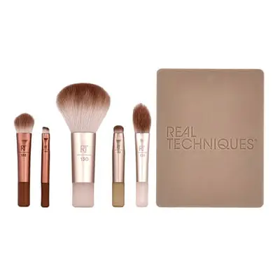 Real Techniques, Nieuwe Nudes 2.0, On-The-Glow mini kwastenset + compact spiegeltje, 6-delige set