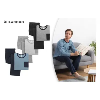 Milanoro - Katoenen pyjama voor heren - Zwart/grijs - XXL