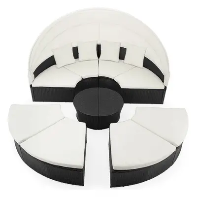 Casaria Polyrattan Zonne-Eiland XXL - incl. Dak & Kussens - Zwart