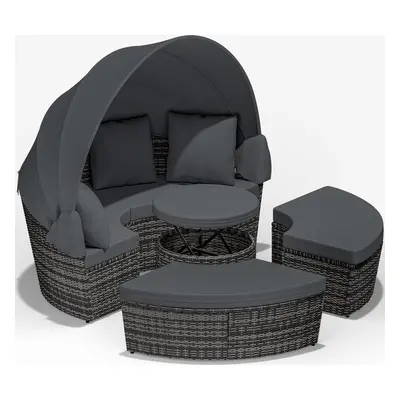 Casaria Polyrattan Zonne-Eiland - Ø185cm met Dak & Kussens - Grijs