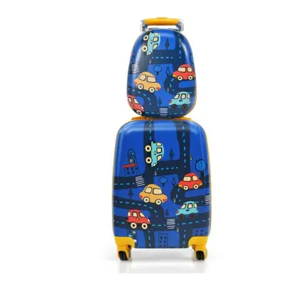 Coast Kinderkofferset 2-delig Kindertrolley + Rugzak Auto's Donkerblauw