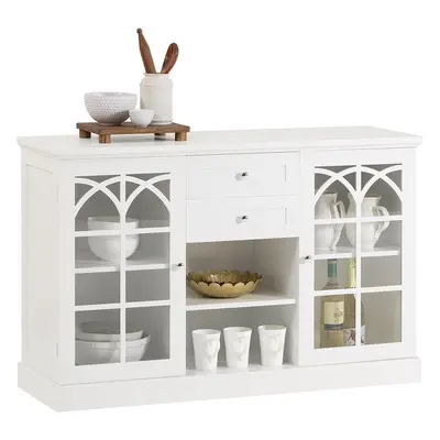 SoBuy Dressoir / Keukenkast met Lades en Glazen Deuren – Wit – 120×39×78 cm – Scandinavisch Desi