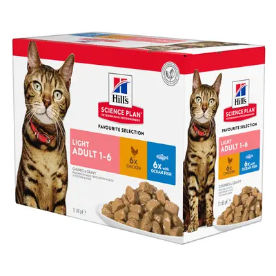 24x85g Feline Adult Light maaltijdzakjes Vis selectie Hill's Science Plan Kattenvoer