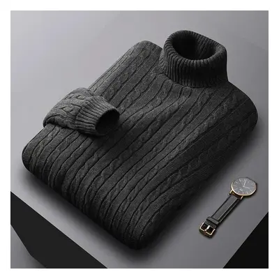 Heren coltrui effen kleur hoge hals trui gebreide truien casual elastische sweatwear heren herfst winter L koffie