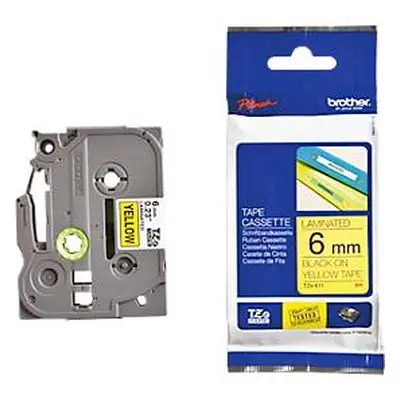 Brother lint beletteringssysteem TZe-611, 6 mm breed, geel/zwart