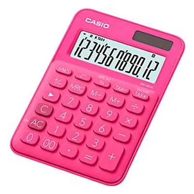 Casio tafelrekenmachine MS-20UC, 12-cijferig LC-display, werkt op zonne-energie/batterijen, roze