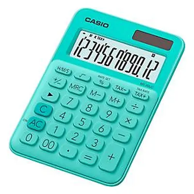 Casio tafelrekenmachine MS-20UC, 12-cijferig LC-display, werkt op zonne-energie/batterijen, groe