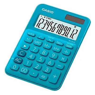 Casio tafelrekenmachine MS-20UC, 12-cijferig LC-display, werkt op zonne-energie/batterijen, turquoise