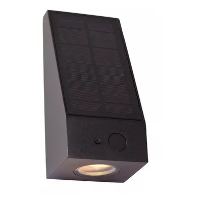 Lucide Irwin - buiten wandlamp met dag- nachtsensor op zonne-energie - 8,1 x 8 x 18 cm - 2W dimbare LED incl. - IP54 - zwart