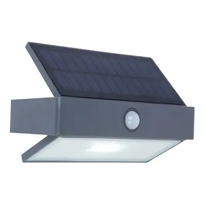 Lutec Arrow - buiten wandlamp met sensor op zonne-energie - 17 x 7 x 11 cm - 2,3W LED incl. - IP44 - donkergrijs