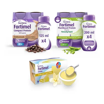 Fortimel Compact Protein 2.4kcal | Mokkasmaak + Plantbased 2 kcal Romige Erwtensmaak Crème Vanillesmaak Aanvullende voeding Onde